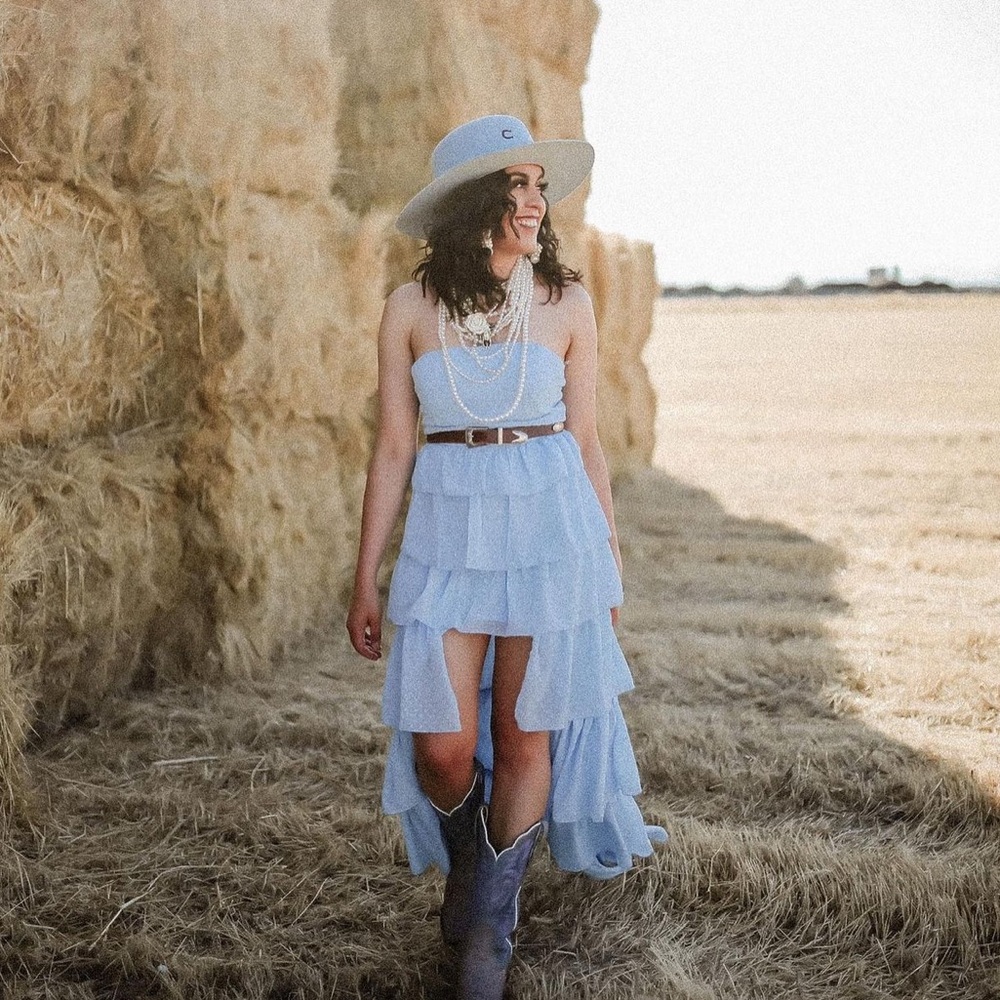 Blue layered ruffle dress